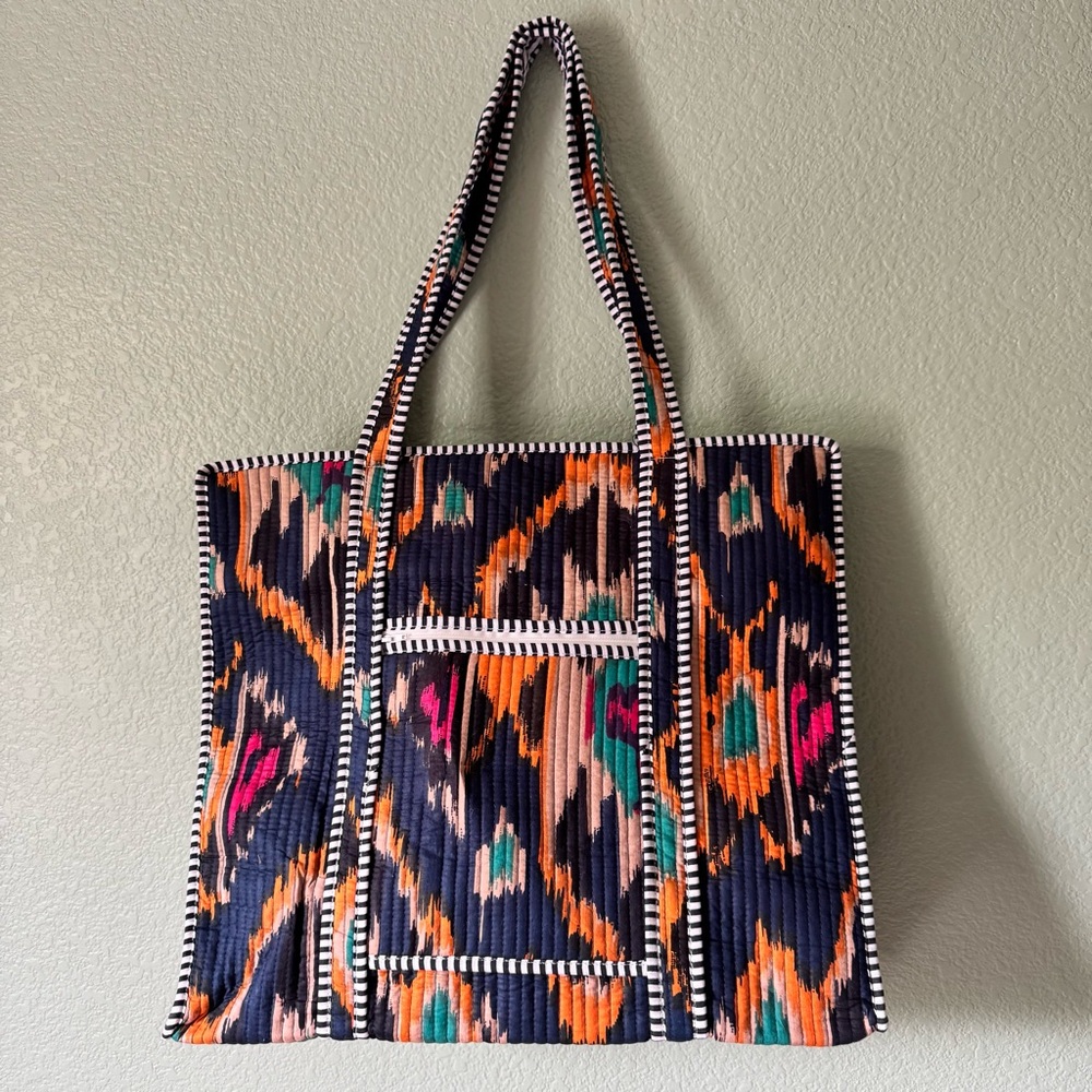 Ikat tie dye cotton kantha tote